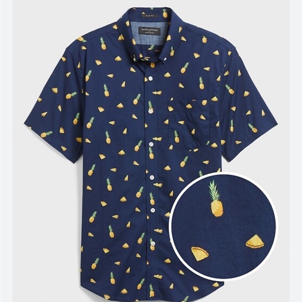Banana Republic Navy Blue Pineapple Print Men's Shirt Button Down Cotton Size M